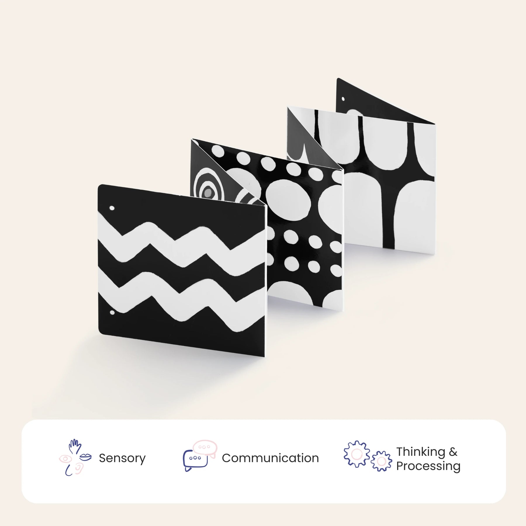 The Tiny Land® Montessori Toys for Newborns (0–3 Months) from Tiny Land Official Store feature bold, high-contrast black and white accordion cards—perfect for sensory development and tummy time playmat activities.