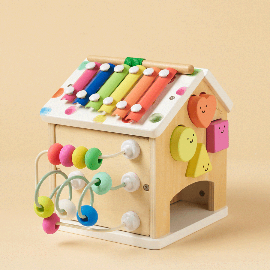 The Tiny Land Rainbow Baby Walker & Activity Cube Developmental Playset features colorful elements that encourage learning and help develop fine motor skills in young children.