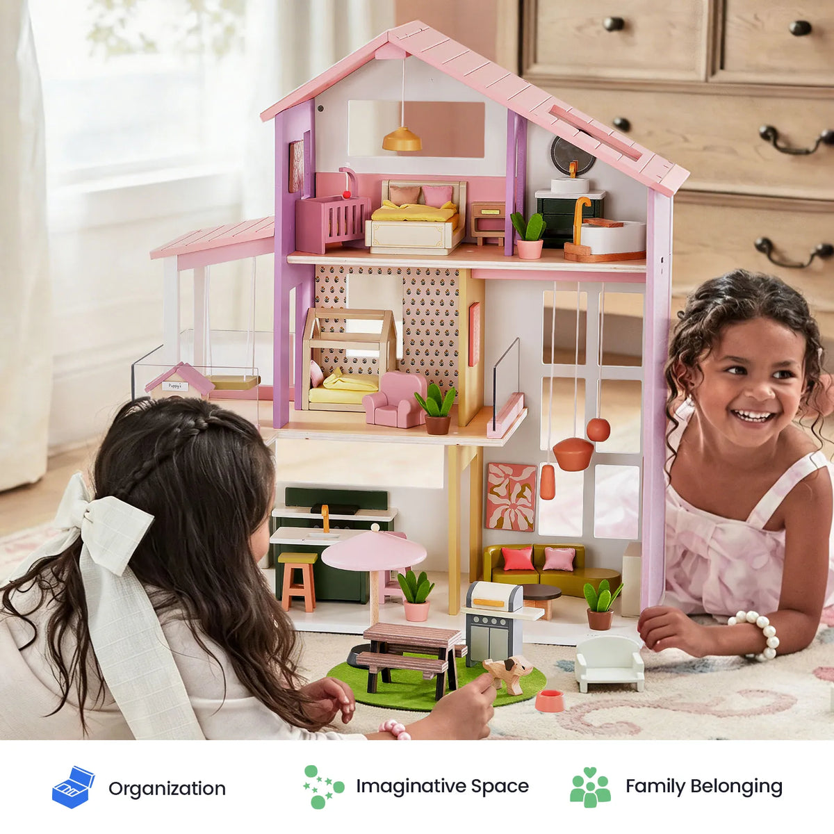 Tiny Land® Sweetwood Edge Dollhouse - Green & Pink