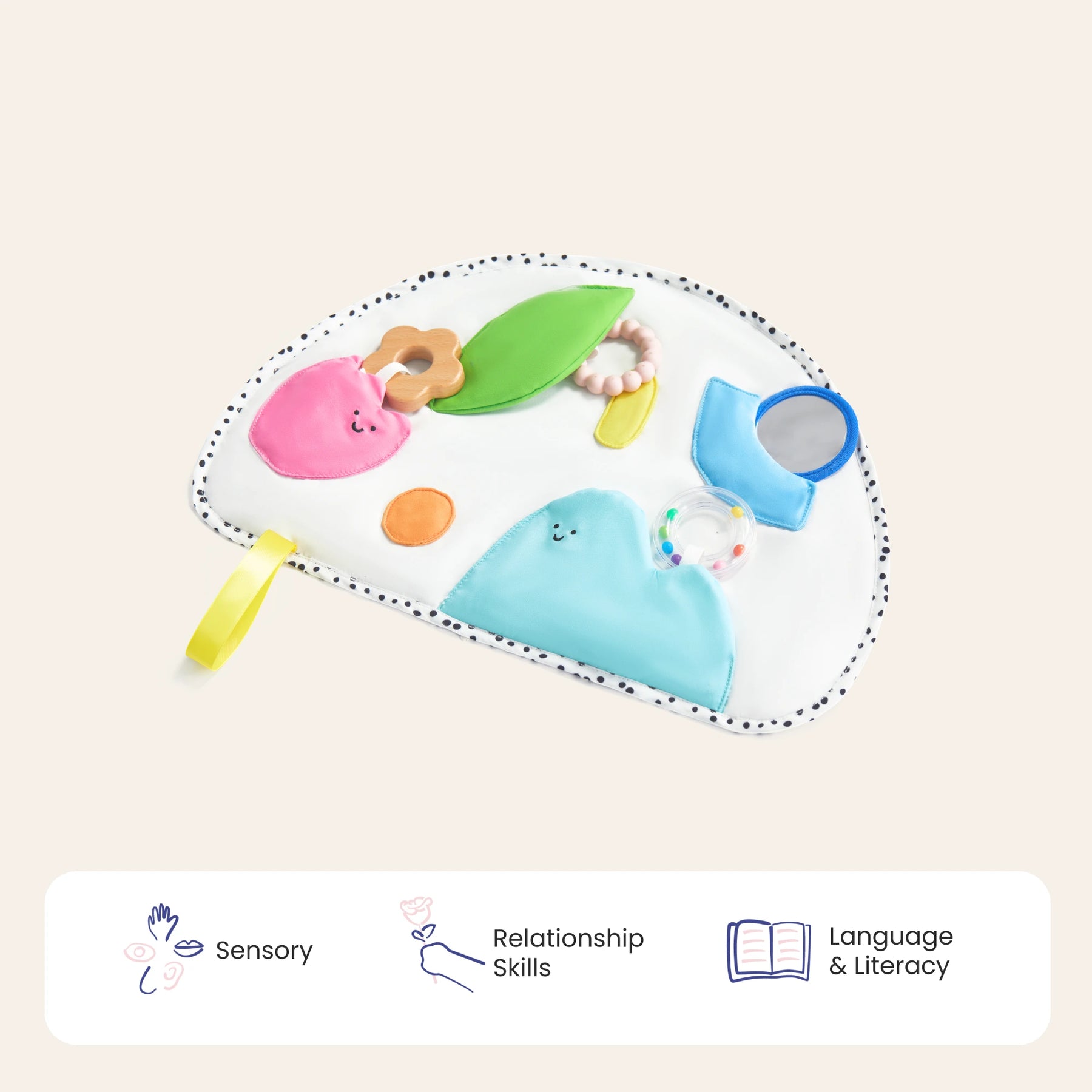 Tiny Land® Montessori Toys for Newborns (0–3 Months) from Tiny Land Official Store: A colorful fabric sensory mat with textured shapes, a mirror, and ribbon. Ideal for tummy time or as part of a Montessori baby sensory set. Supports sensory and language development.