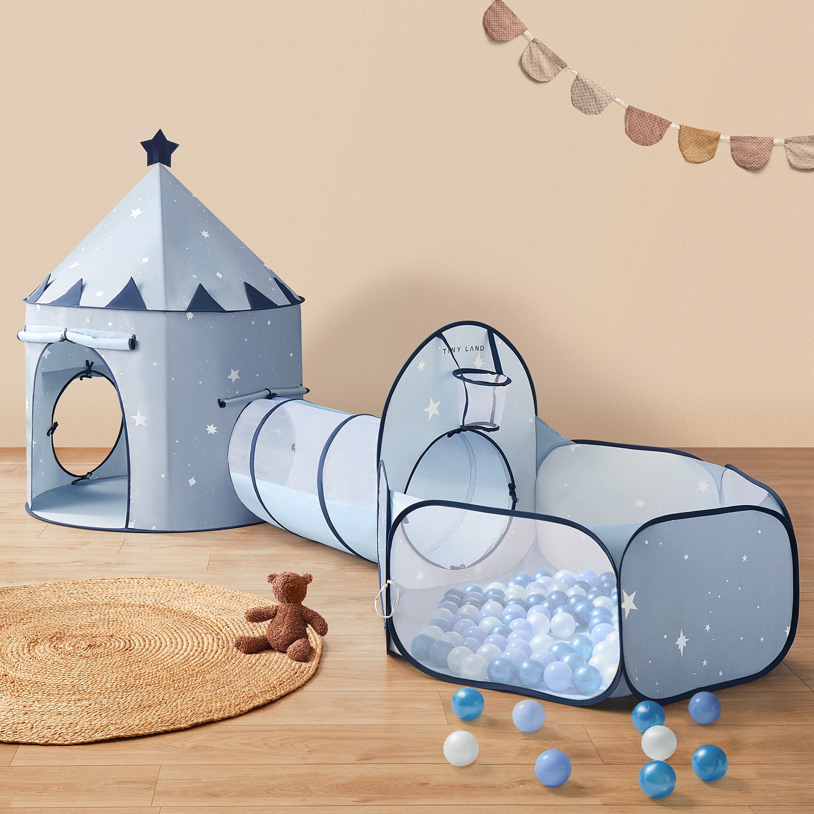 Tiny Land® Adventure 3-in-1 Play Tunnel & Ocean Ball Set - Blue