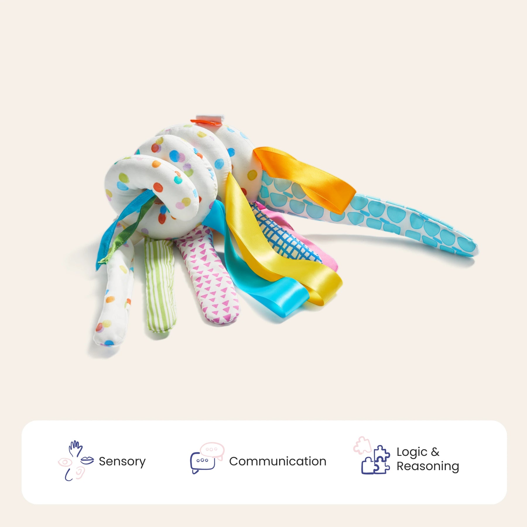 The Tiny Land® Montessori Toys for Newborns (0–3 Months) from the Tiny Land Official Store features colorful soft fabric rings and ribbons in various patterns—ideal for boosting sensory, communication, and logic skills in any Montessori baby set.