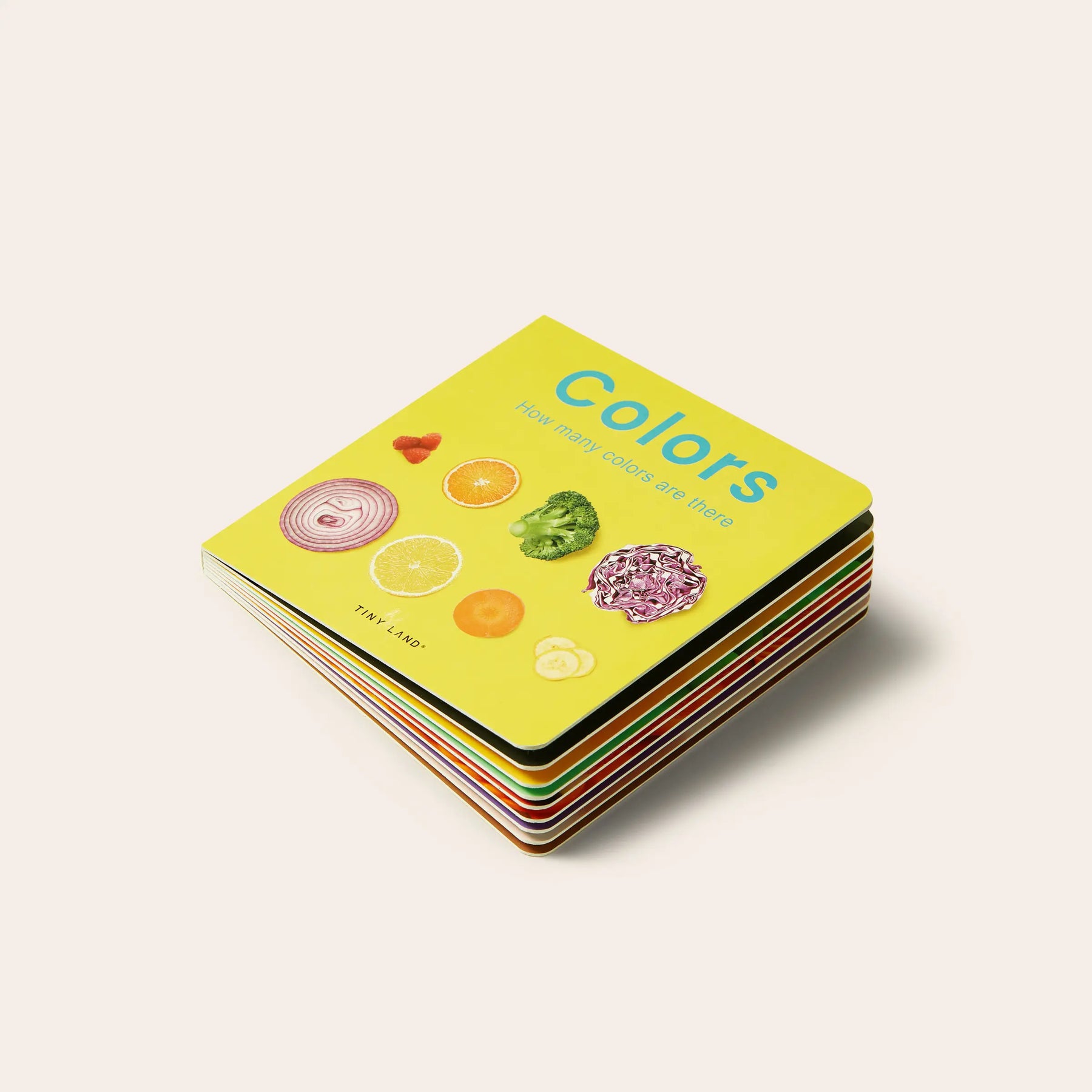 Tiny Land® Montessori Toys for Toddlers (13–15 Months) by Tiny Land is a colorful board book, Colors: How many colors are there?, featuring fruits and veggies on a yellow cover—an ideal early educational toy to spark toddler curiosity.