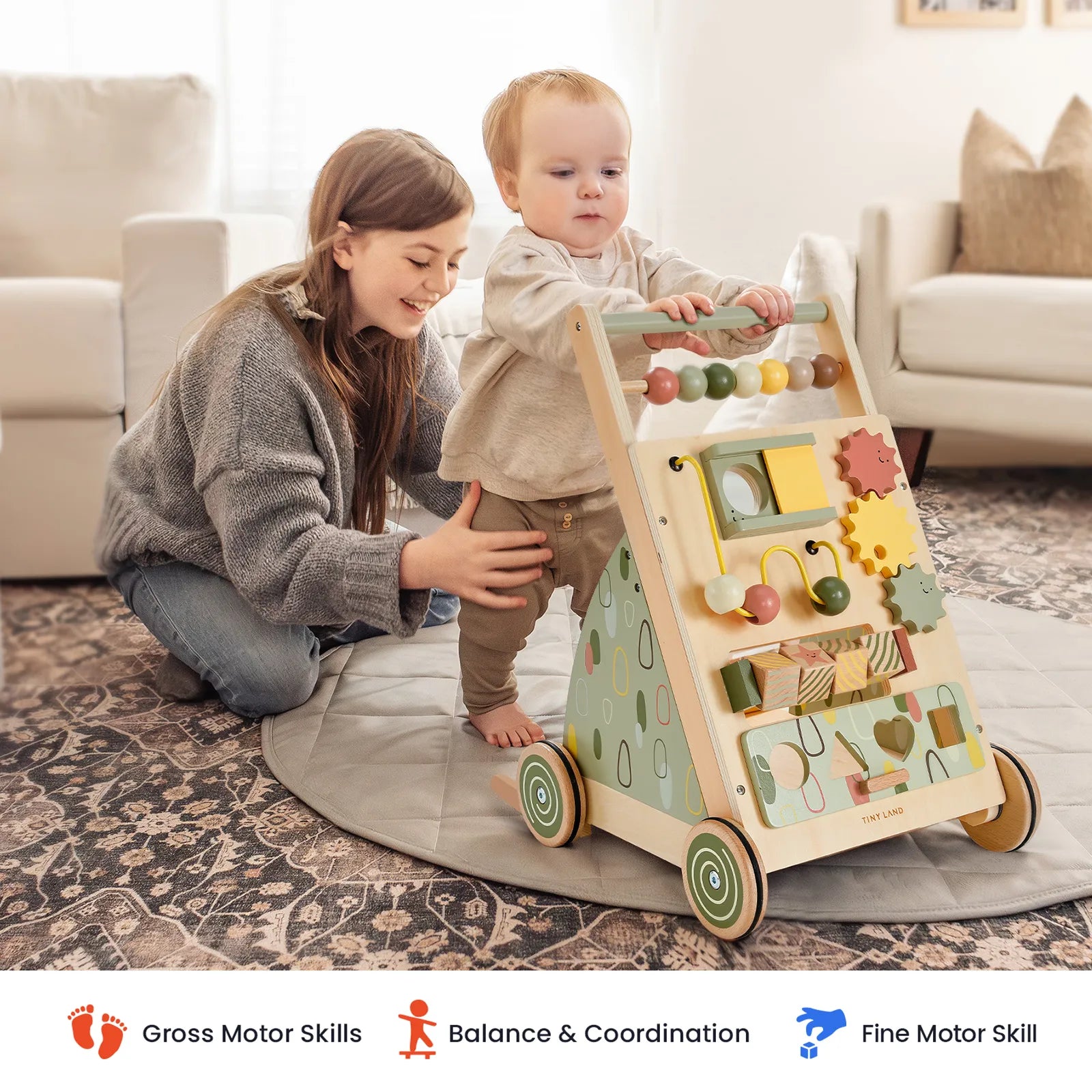 Tiny Land® Sage Green Wooden Baby Walker
