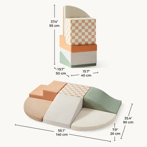 Tiny Land® PlayNest Climbing Blocks by Tiny Land feature foam shapes in pastel hues and a fun checkerboard design. The blocks can be stacked or laid flat, with included dimensions of 19.7″, 15.7″, 55.1″, and 35.4″. Perfect for toddlers, these climbing blocks encourage gross motor development and spark imaginative playtime adventures.
