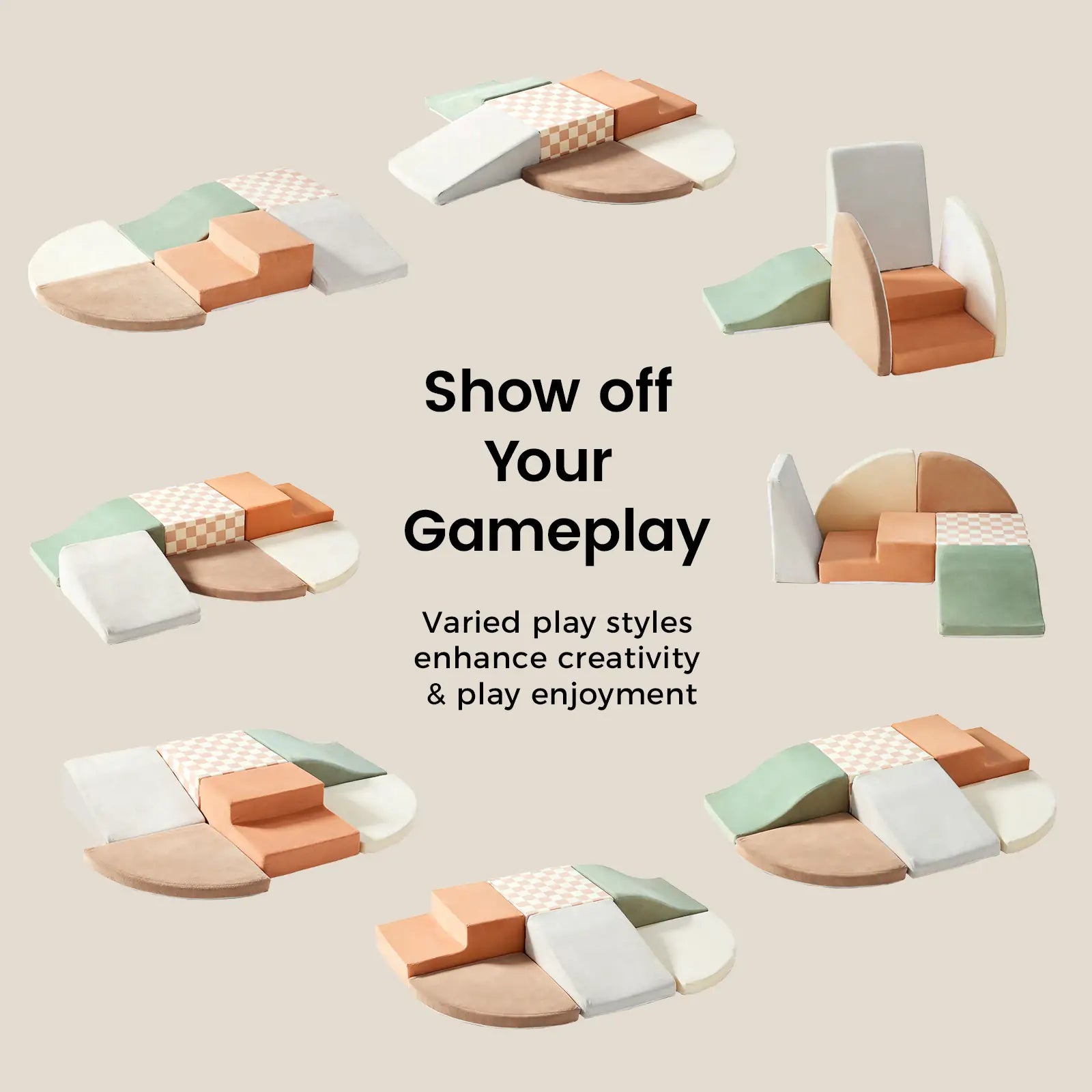 Tiny Land® PlayNest Climbing Blocks by Tiny Land INC feature modular foam pieces in soft earth tones, arranged for creative play. Show off your gameplay—varied play styles boost creativity, fun, and gross motor skills!.