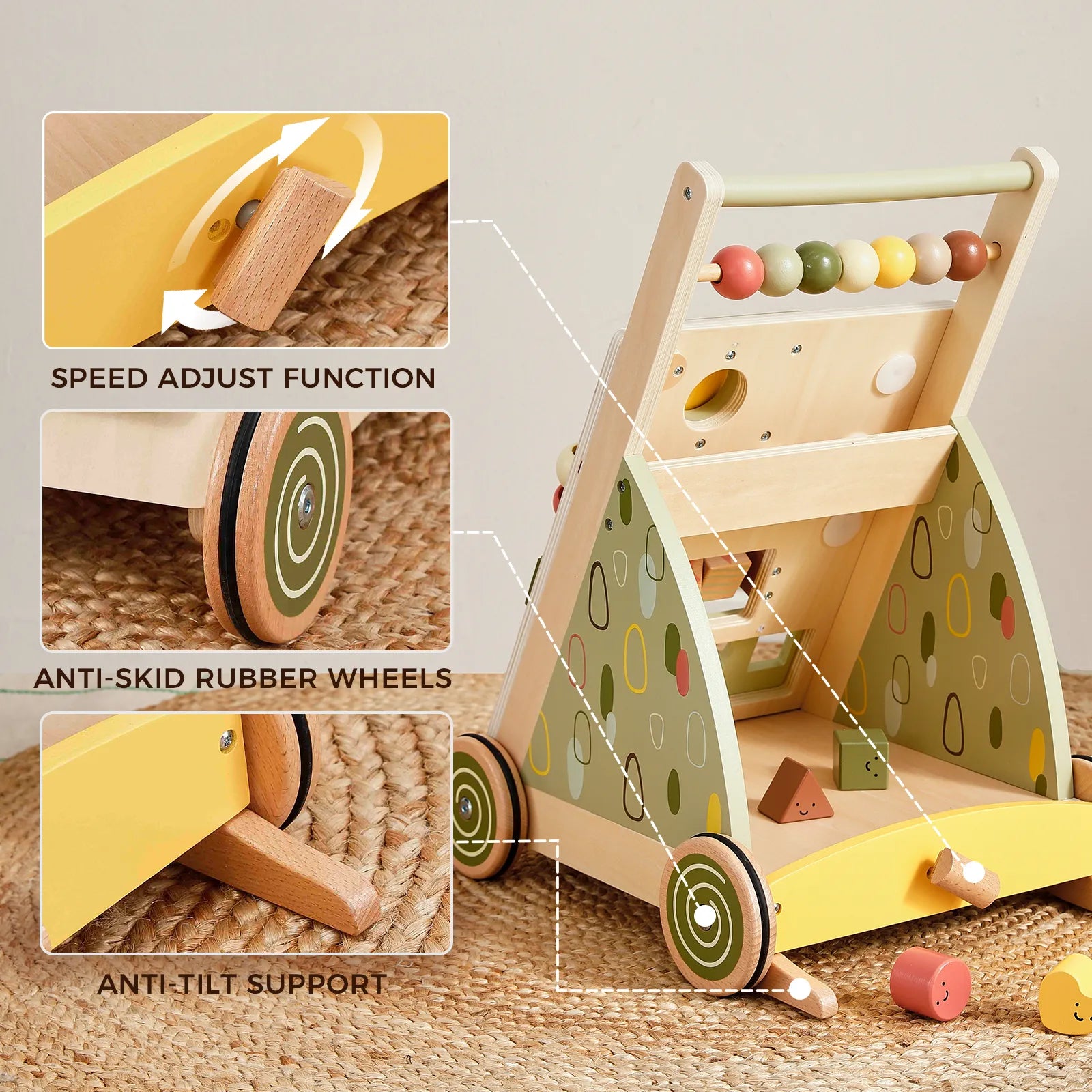 Tiny Land® Sage Green Wooden Baby Walker