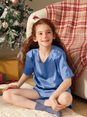 Girls Pajama Sets Short Pants - Deep Ocean Blue - Tiny Land INC