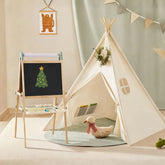 Create a cozy creative space with the Tiny Land Fresh Imaginative Retreat Set, featuring a sage easel and kids teepee, festive wreath, duck plush toy, books, pastel decor, and framed cat art for playful learning.
