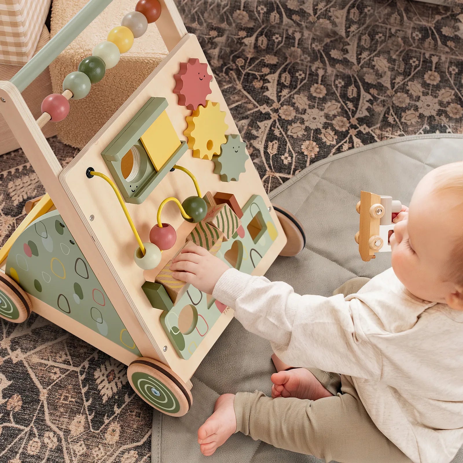 Tiny Land® Sage Green Wooden Baby Walker