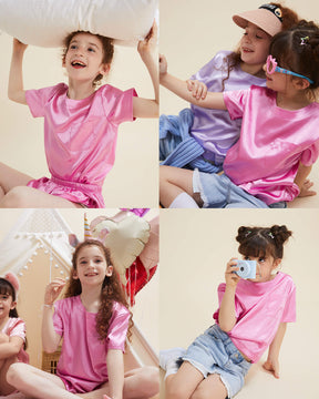 Girls Pajama Sets Short Pants - Rose Red