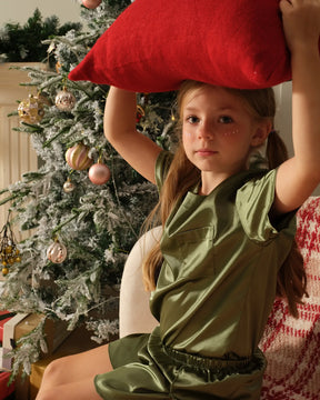 Girls Pajama Sets Short Pants - Olive Green