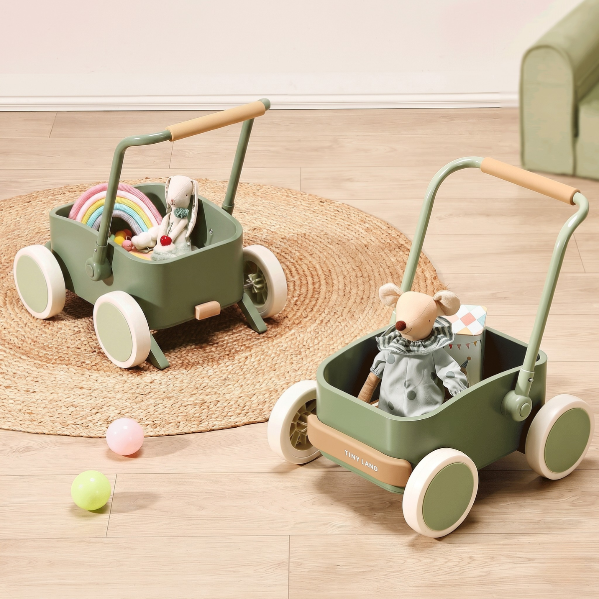 Tiny Land® JoyRide Baby Walker with Blocks – Sage