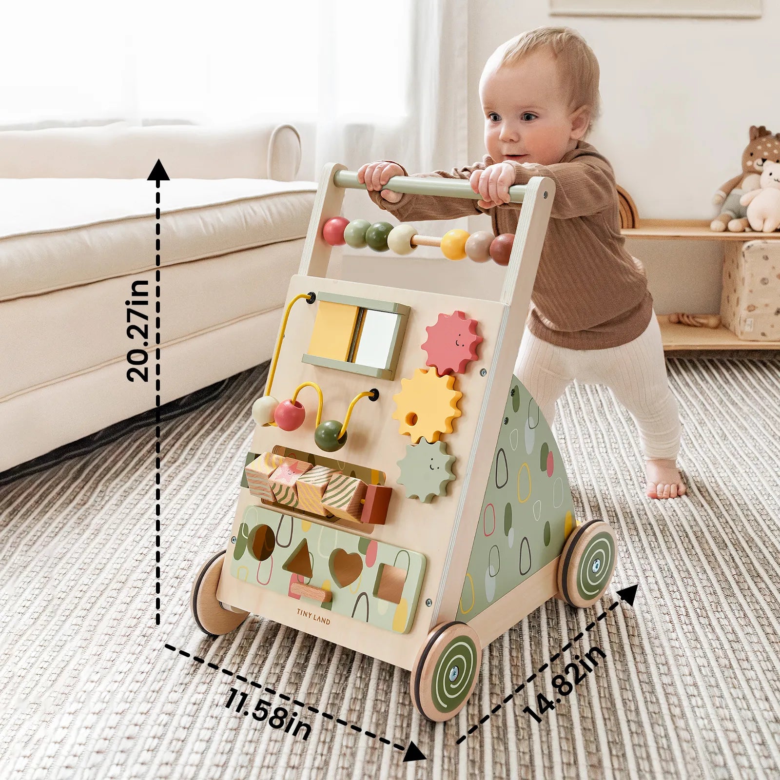 Tiny Land® Sage Green Wooden Baby Walker