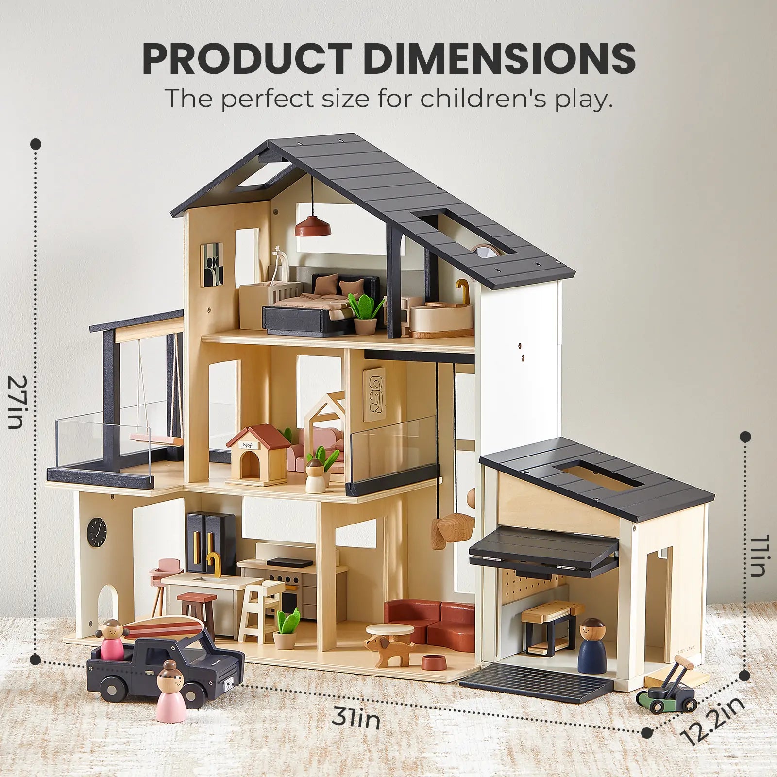 Tiny Land® Sweetwood Edge Dollhouse & Wooden Dollhouse Garage