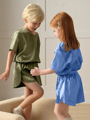 Girls Pajama Sets Short Pants - Deep Ocean Blue - Tiny Land INC