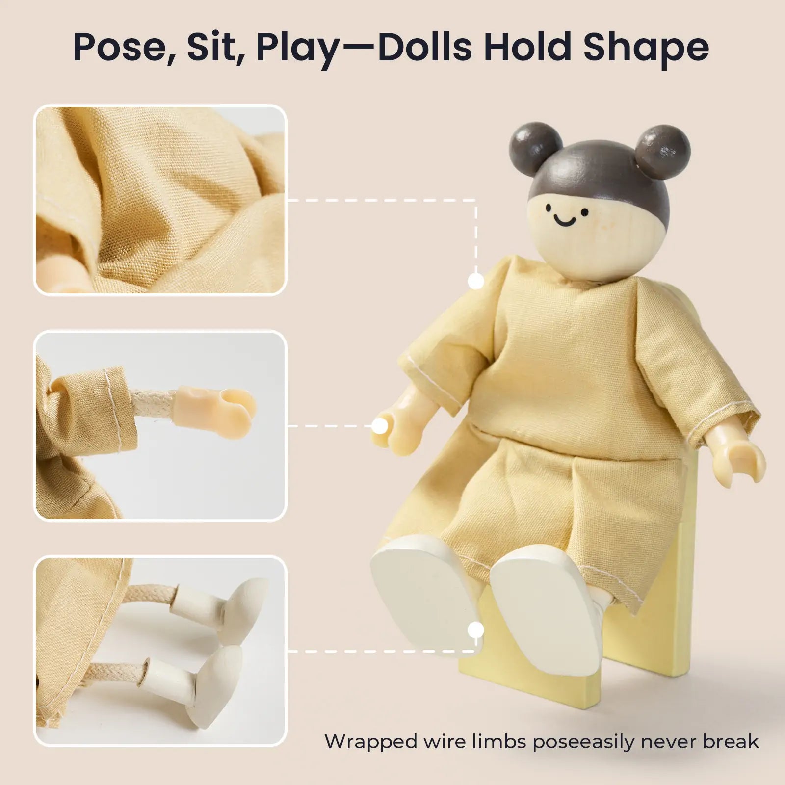 Tiny Land® Wooden Dollhouse Dolls