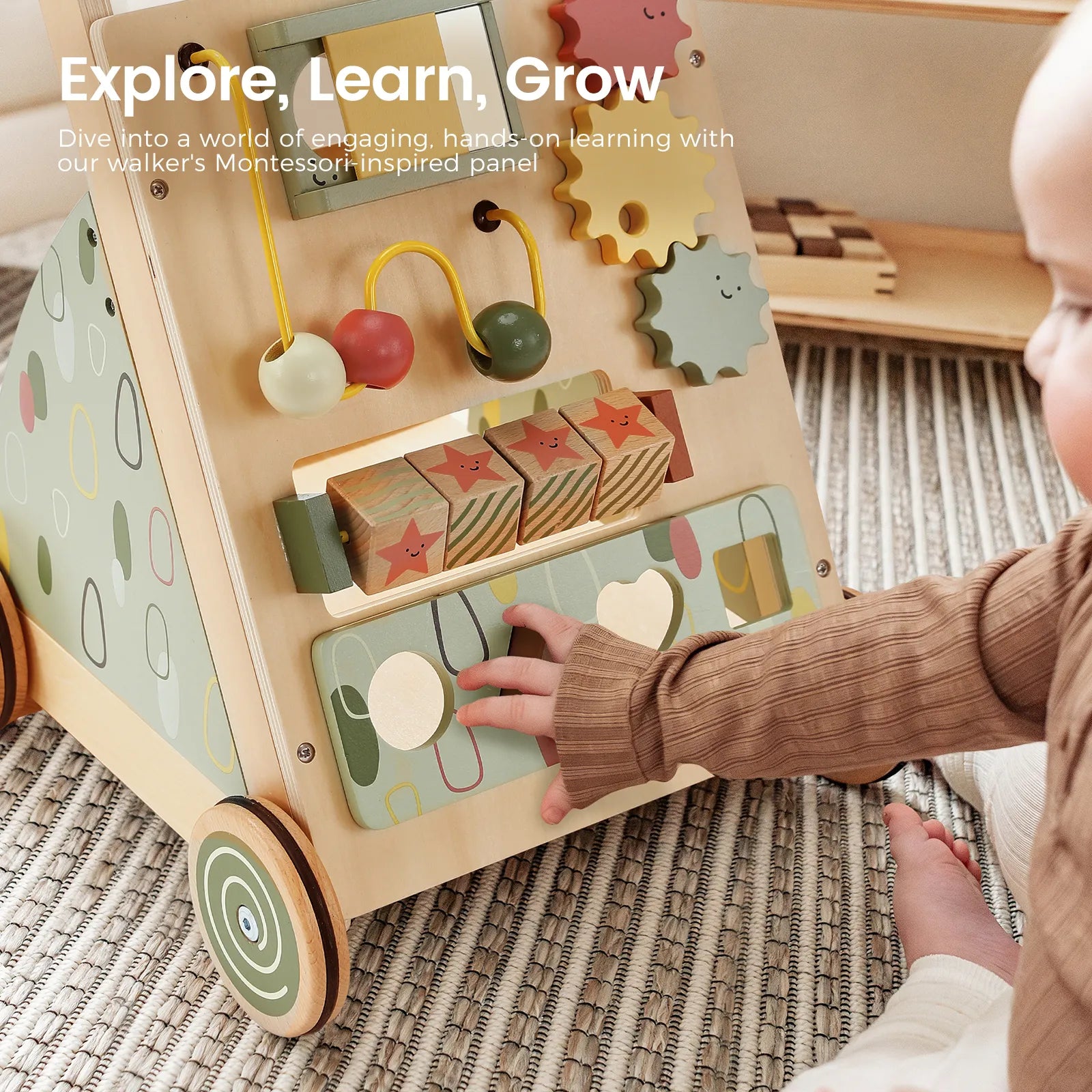 Tiny Land® Sage Green Wooden Baby Walker