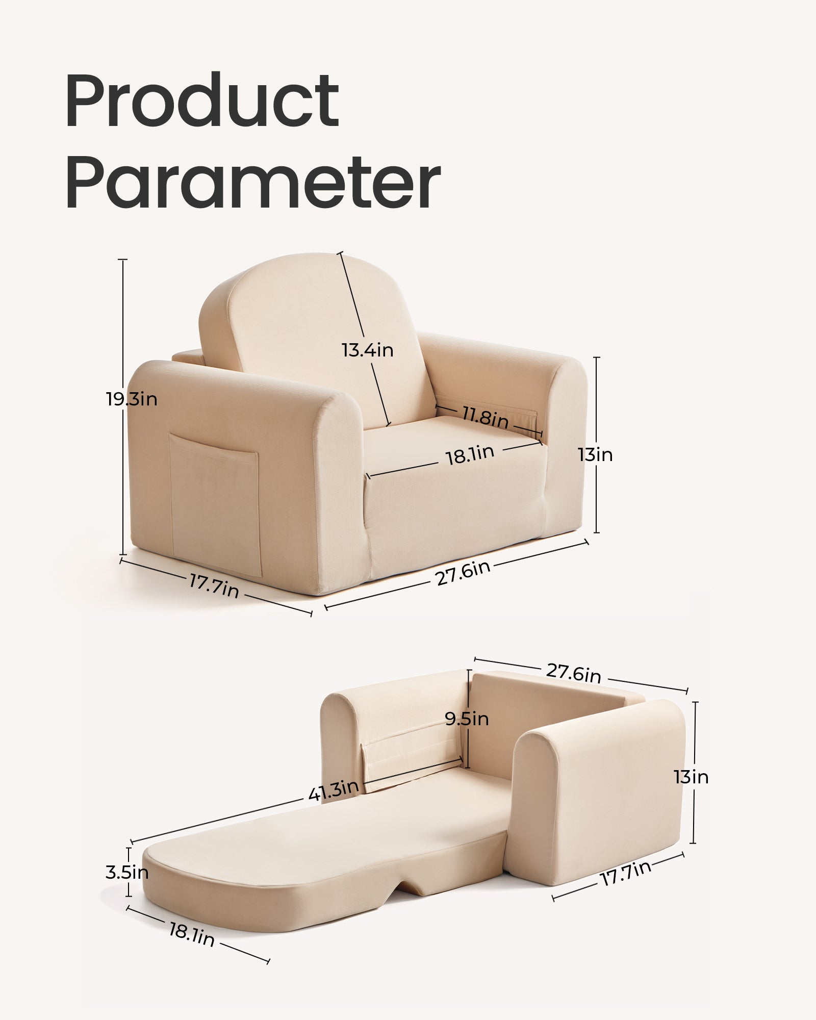 Tiny Land® CozyFold Toddler Sofa - Cream