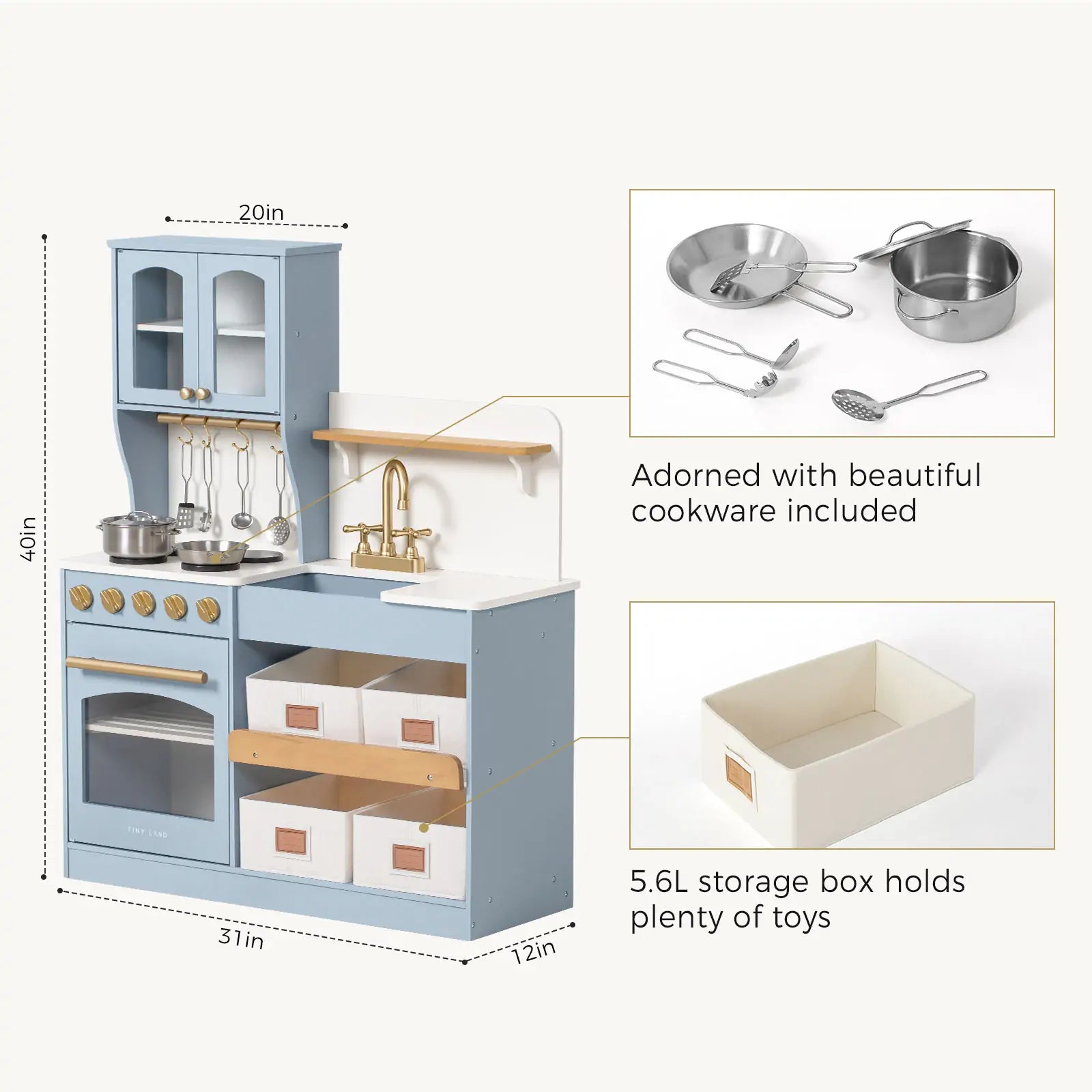 Tiny Land® Serenity Play Kitchen - Lagoon Blue - Tiny Land INC