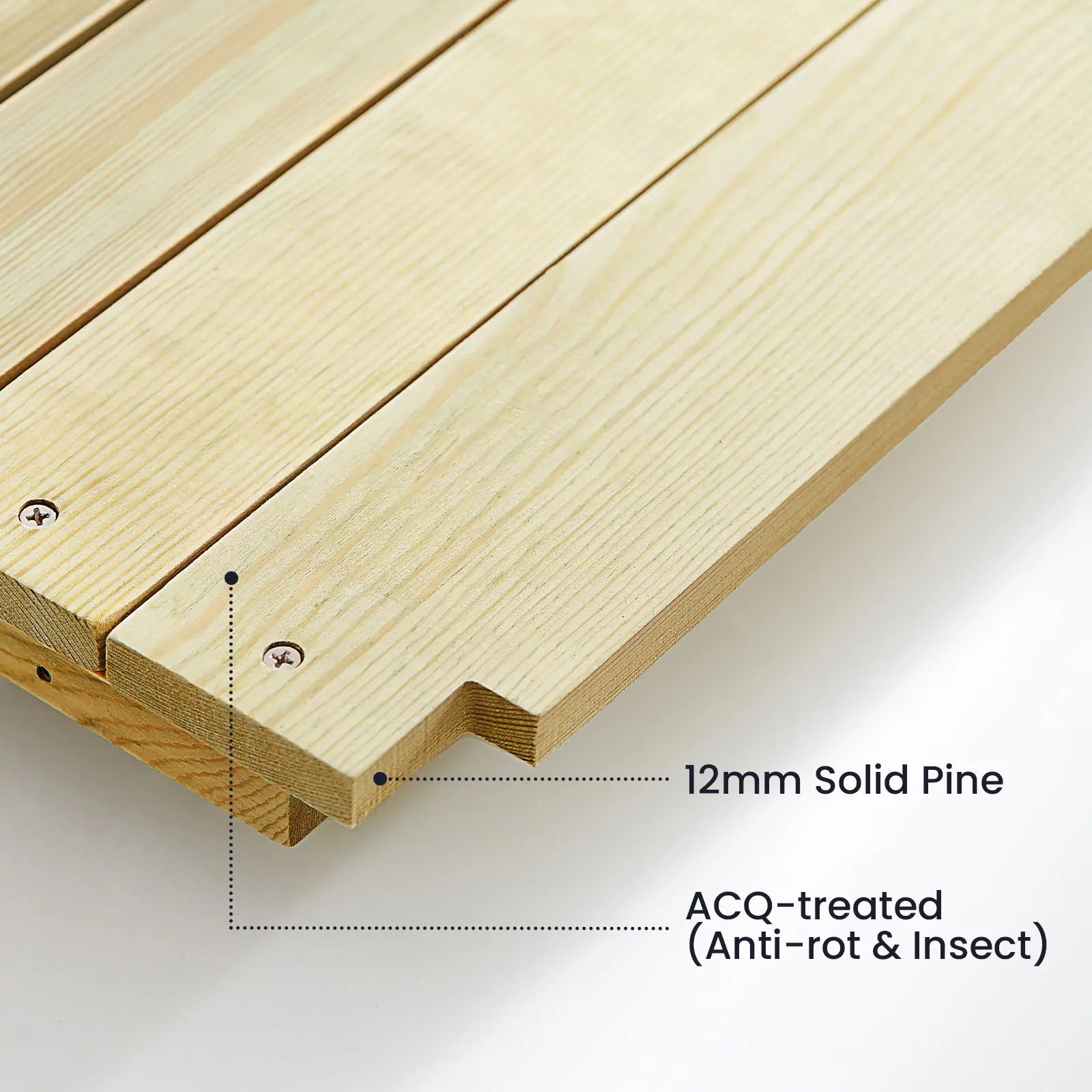 Detail of ACQ-treated 12mm solid pine used in Tiny Land® DuoPlay Mud Kitchen construction