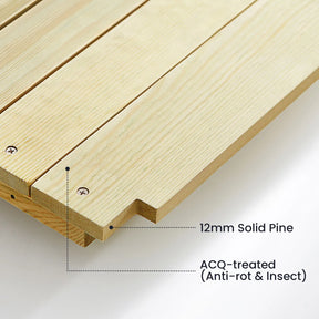 Detail of ACQ-treated 12mm solid pine used in Tiny Land® DuoPlay Mud Kitchen construction