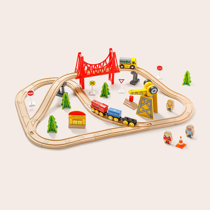 Tiny Land Wooden Track Trains 55 Pcs