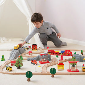 Tiny Land® Wooden Track Trains 55 Pcs - Tiny Land INC