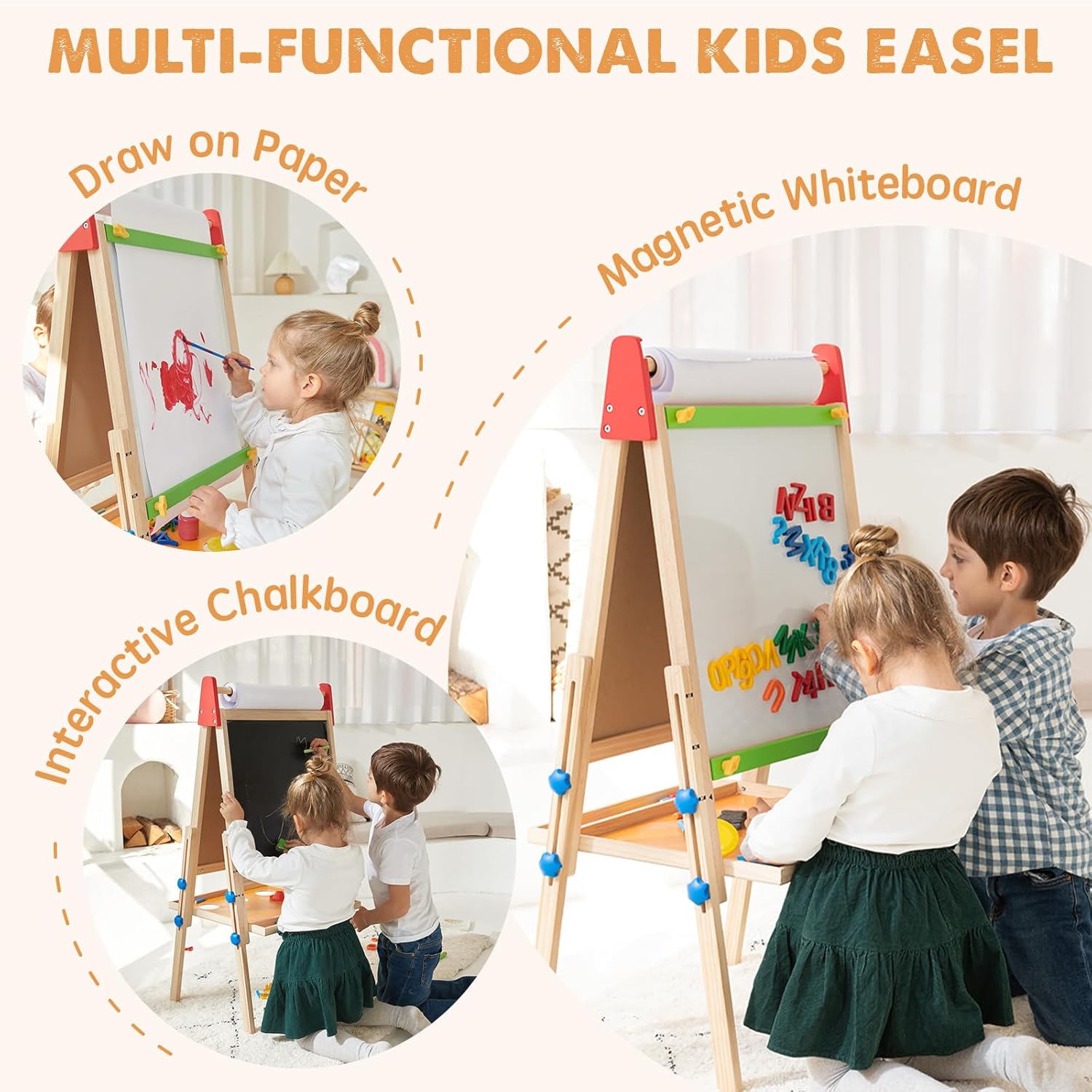 Kids Tabletop Art Easel With Paper Roll - Portable Drawing Station With 2 Paper Packs
