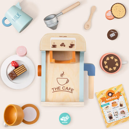 Tiny Land® Wooden Kids Play Coffee Maker Set Accessories
