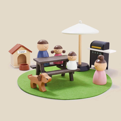 Tiny Land® Black Wooden Modern Family Dollhouse TLTGDH002BK with Dog