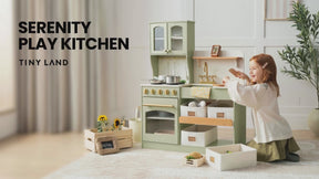 Tiny Land® Pretend Play Kitchen for Kids - Serenity Wooden Kitchen – Blue