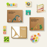 The Tiny Land® Montessori Advanced Skills Baby Set (13–24 months) by Tiny Land features colorful wooden toys, a puzzle, animal book, and marble run—each designed to foster sensory development and fine motor skills.