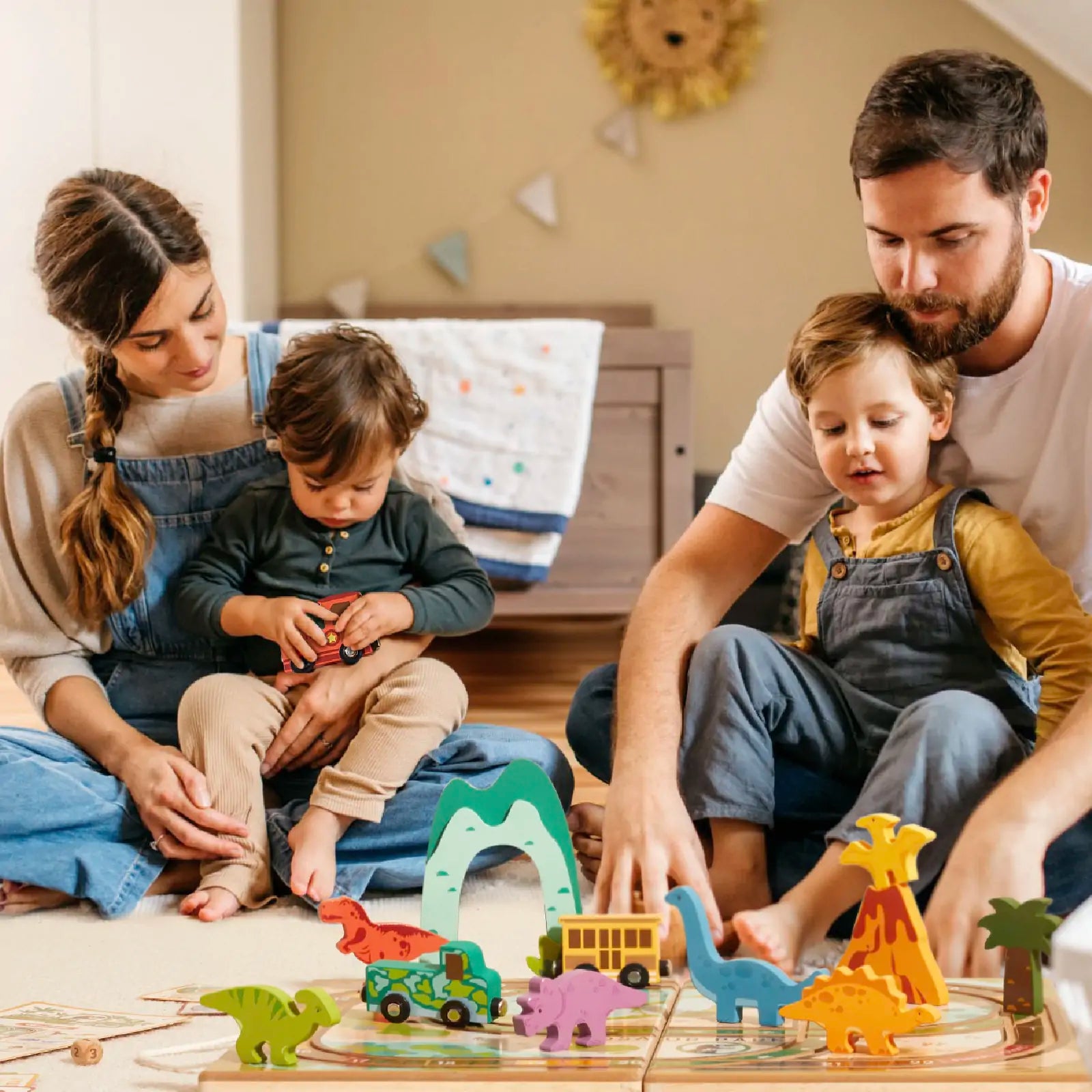 Tiny Land® Dinosaurs Wooden Take-Along Tabletop Train Set