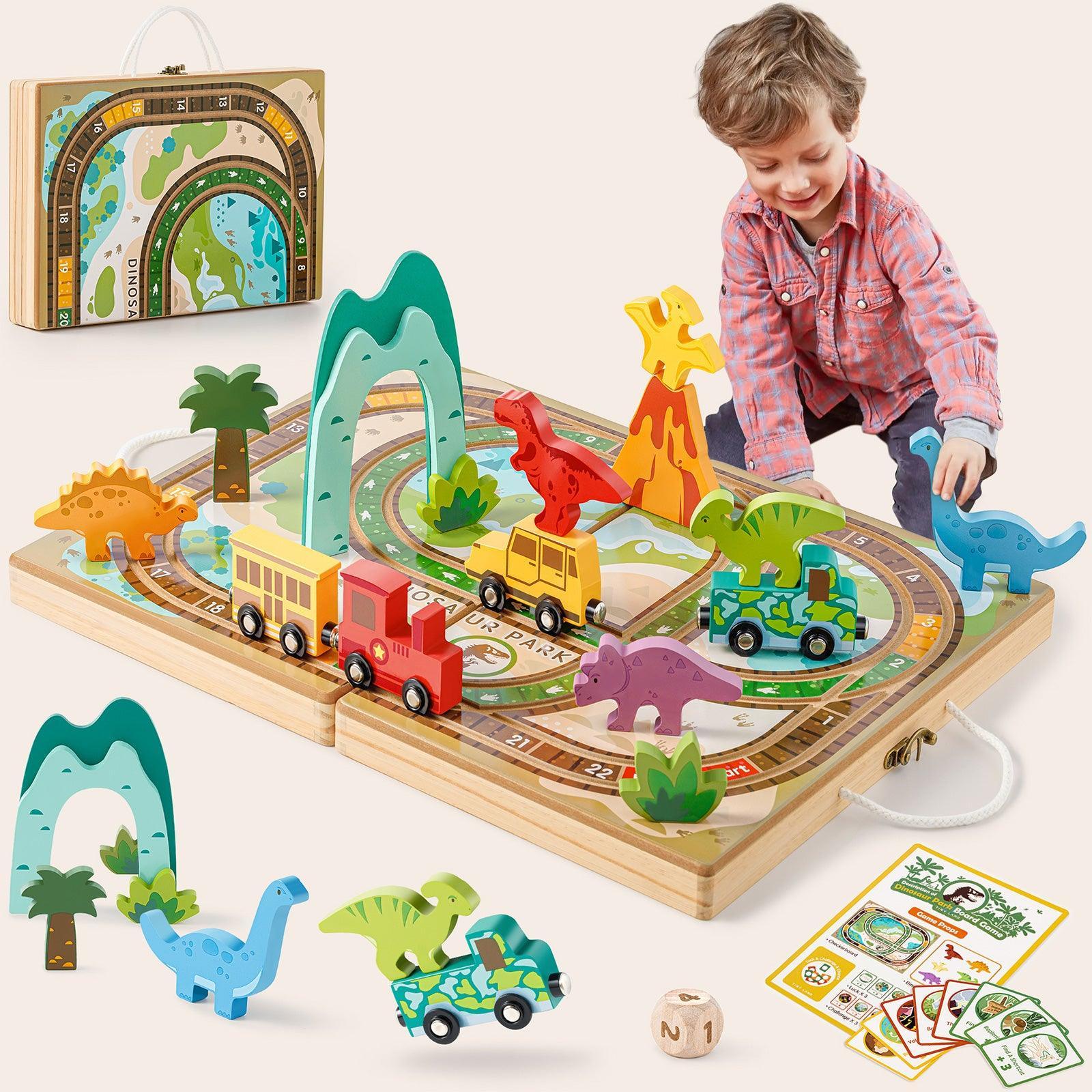 Tiny Land® Dinosaurs Wooden Take-Along Tabletop Train Set