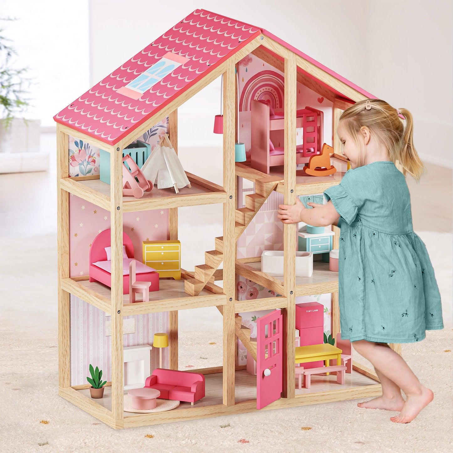 Tiny Land® Love Dollhouse with 30 Furniture