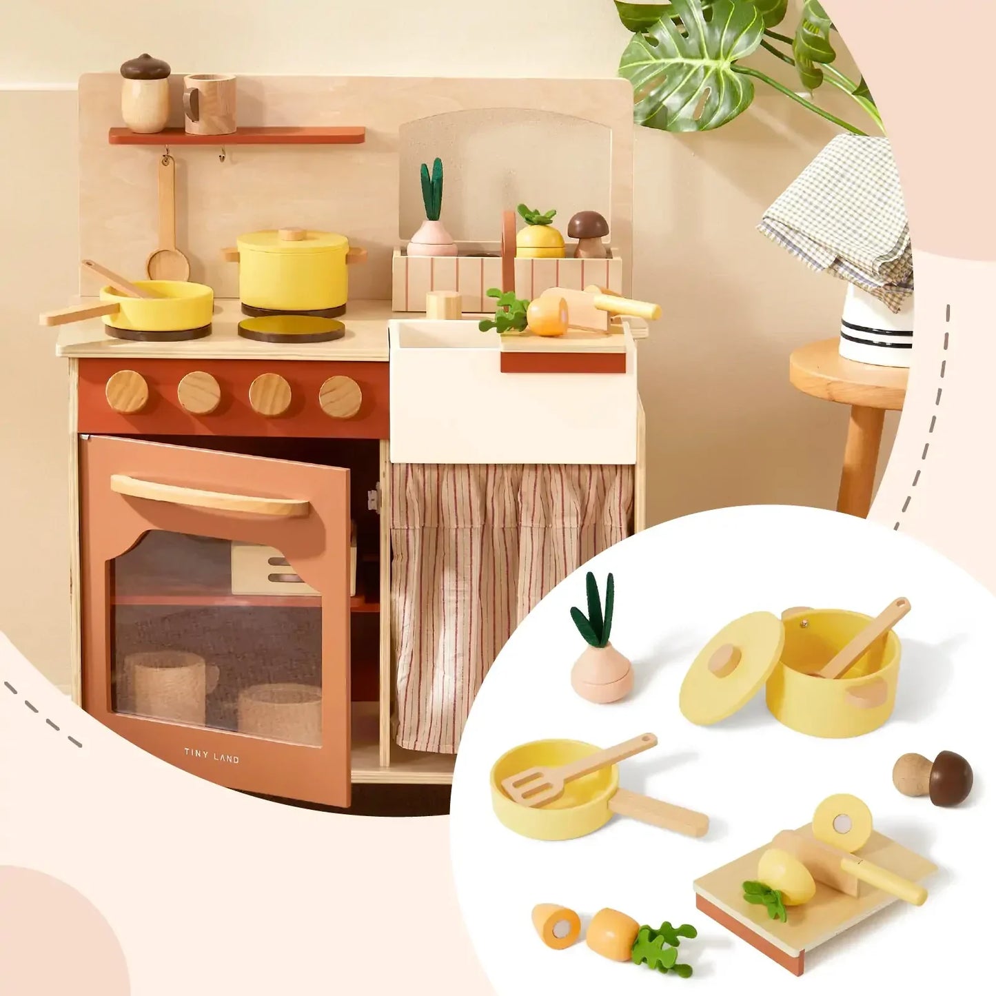 Tiny Land Modern Versatile Wooden Kids Play Kitchen Tiny Land