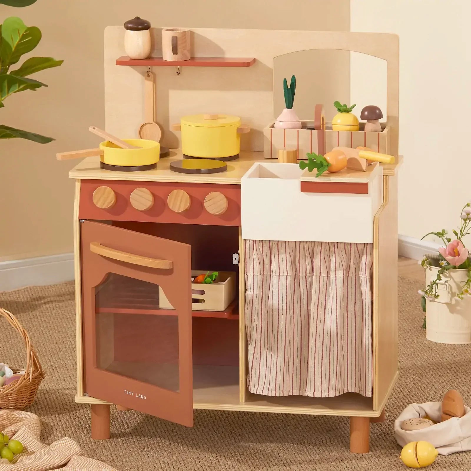 Tiny Land Modern Versatile Wooden Kids Play Kitchen