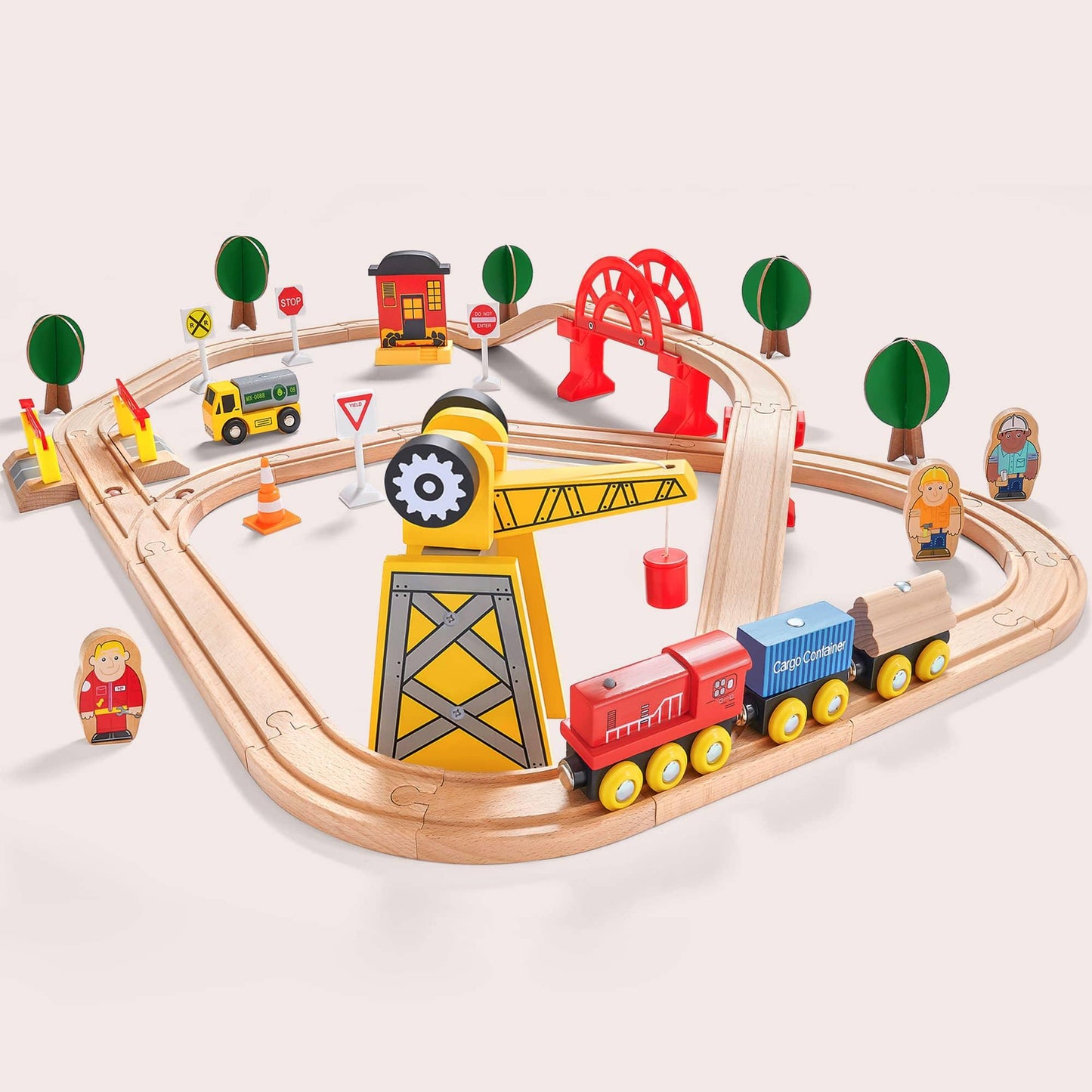 Tiny Land® Wooden Track Trains 60 Pcs Used