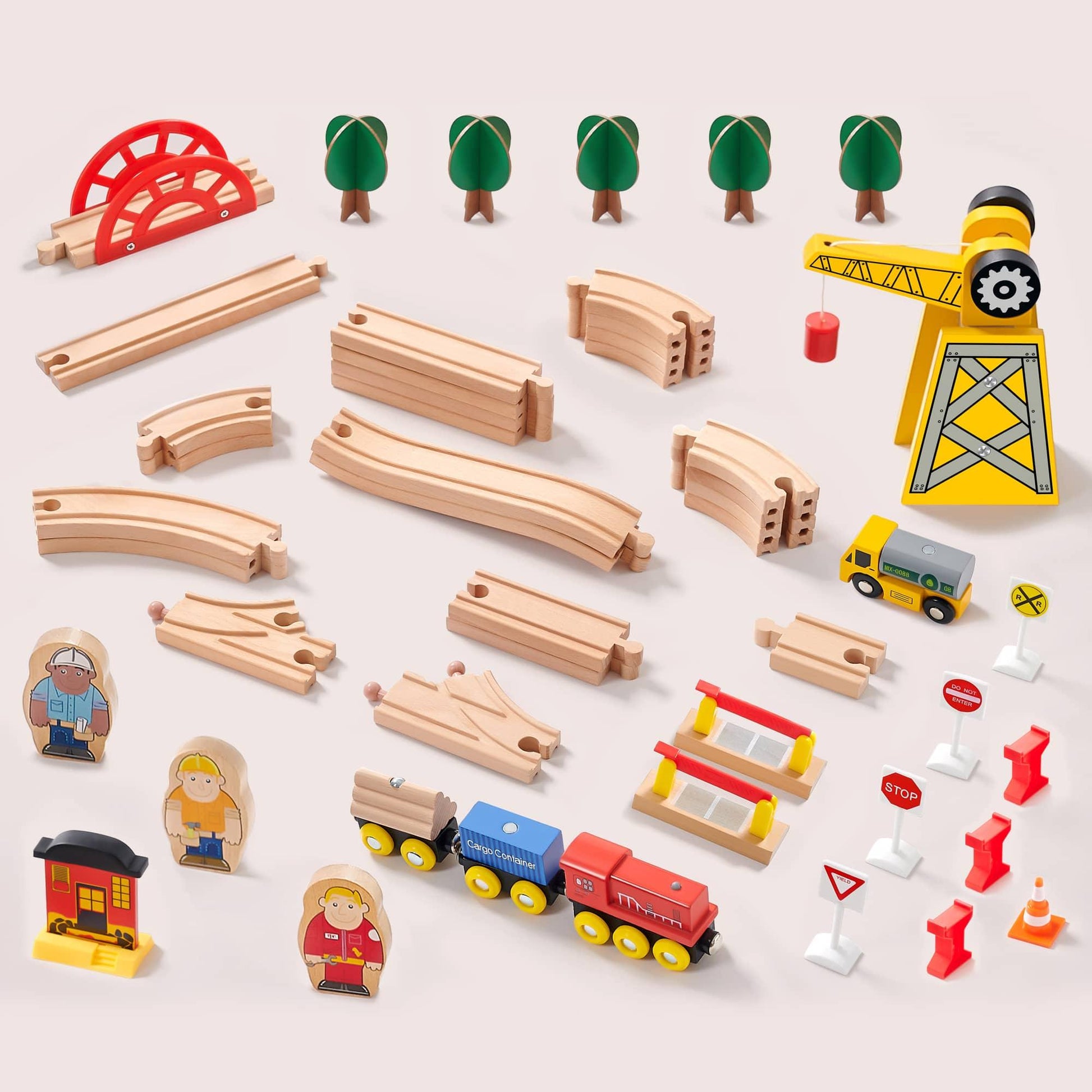 Tiny Land® Wooden Track Trains 60 Pcs Used