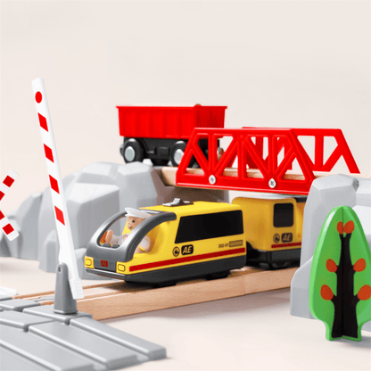 Tiny Land® Wooden Train Set 74 Pcs with Battery Operated Train Used