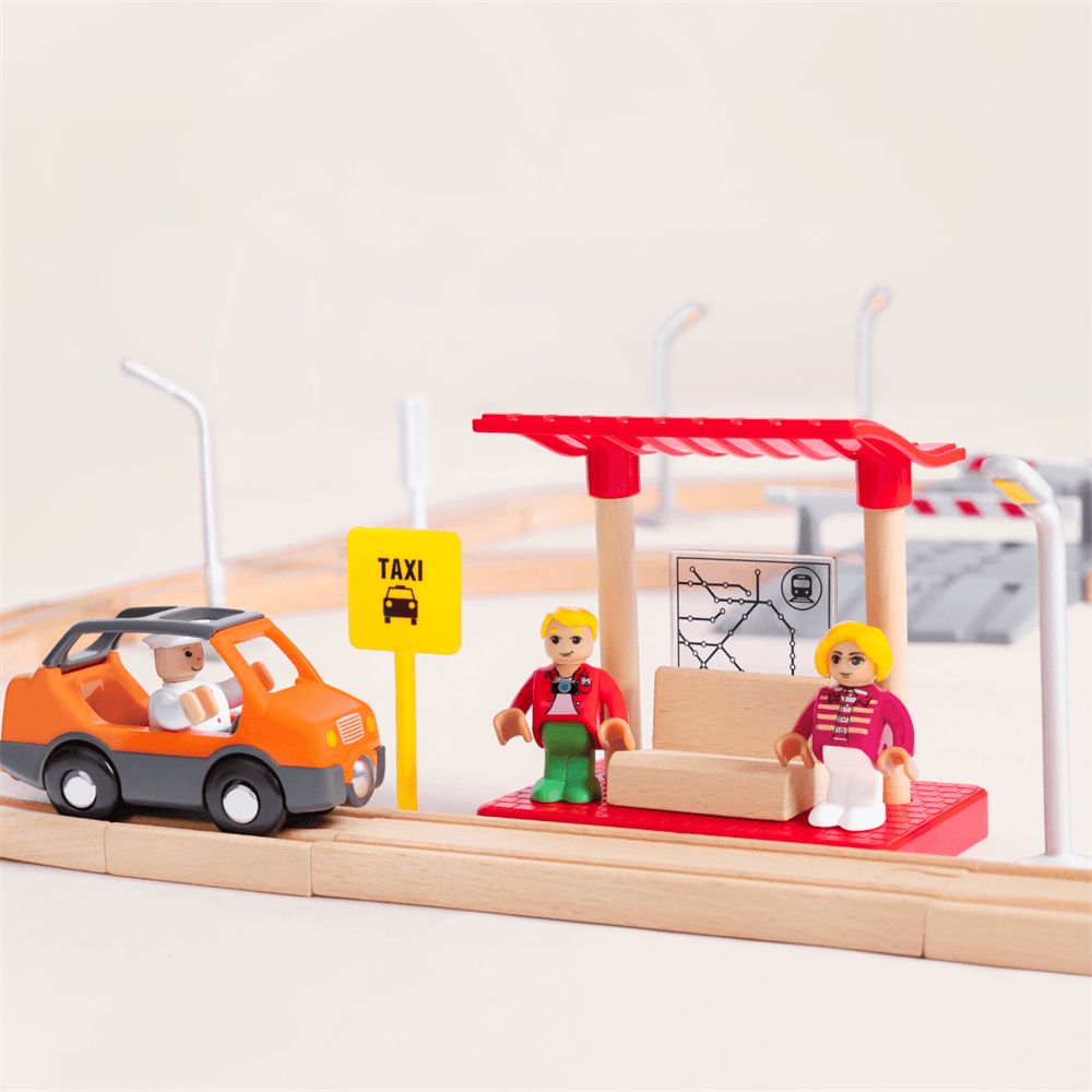 Tiny Land® Wooden Train Set 74 Pcs with Battery Operated Train Used