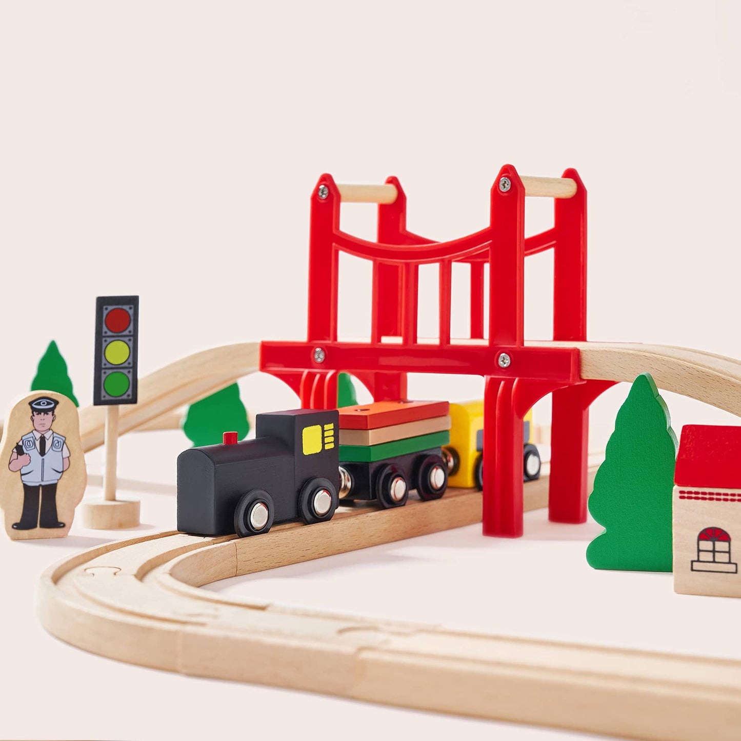 Tiny Land® Wooden Train Set for Children 39 Pcs Used