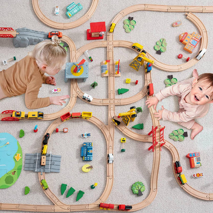 wooden train track set